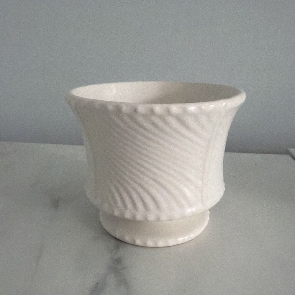 Vintage USA Pottery MidCentury Pedestal White Swirled Planter Pot McCoy Style